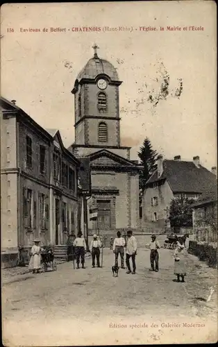 Ak Châtenois Kestenholz Elsass Bas Rhin, L'Eglise, La Mairie, L'Ecole