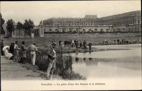 Ak Versailles Yvelines, La piece d'eau des Suisses, Le Chateau