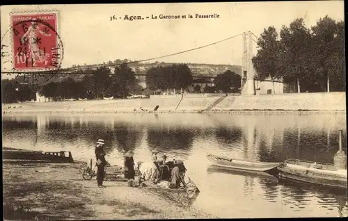 Ak Agen Lot et Garonne, La Garonne, La Passerelle