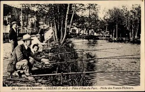 Ak Lozere Essonne, Piece d'Eau du Parc, Peche des Francs-Pecheurs