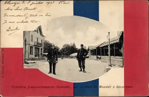 Ak Col de la Schlucht Lothringen Vosges, Frontiere franco-allemande, route de Munster a Gérardmer