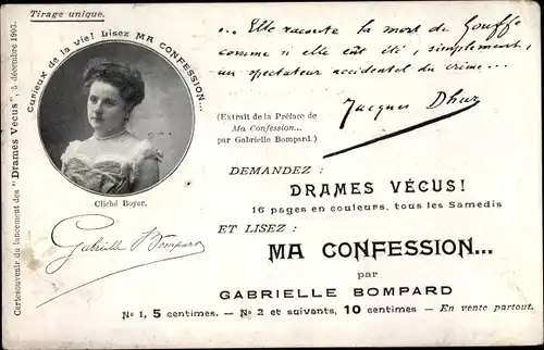 Ak Reklame, Drames Vecus, Ma Confession, Schauspielerin ? Gabrielle Bompard