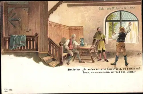 Litho Schiller's Wilhelm Tell No. 3, Stauffacher, Gasthaus