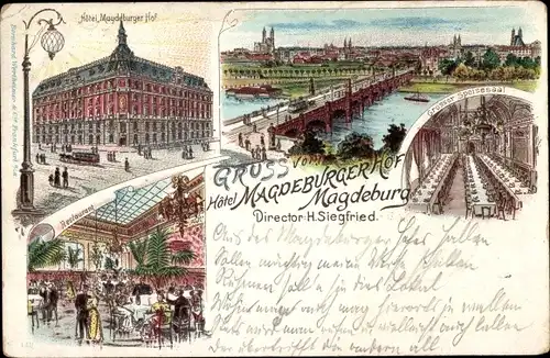 Litho Magdeburg an der Elbe, Hotel Magdeburger Hof, Dir. H. Siegfried