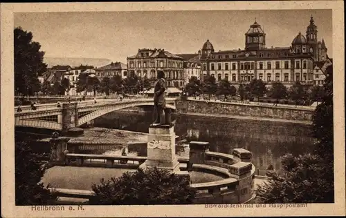 Ak Heilbronn am Neckar, Bismarckdenkmal, Hauptpostamt