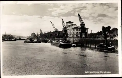 Ak Kehl am Rhein, Rheinhafen, Kräne