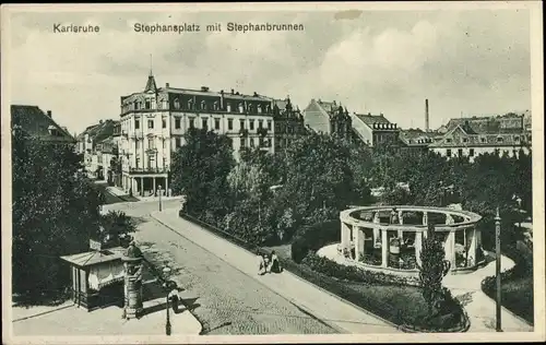 Ak Karlsruhe in Baden, Stephansplatz mit Stephanbrunnen