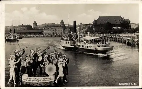 Ak Konstanz am Bodensee, Dampferpartie, musizierende Frösche