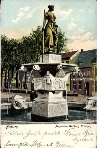 Ak Husum in Nordfriesland, Asmussen Woldsen Brunnen