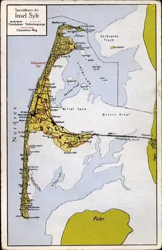 Landkarten Ak Sylt in Nordfriesland, Mittelsand, Pander Tief, Lister Ley