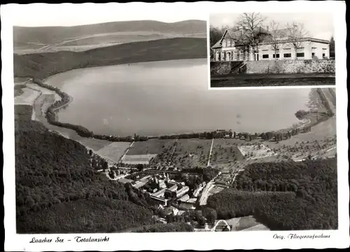 Ak Burgbrohl Rheinland Pfalz, Hotel Waldfrieden, Laacher See, Fliegeraufnahme