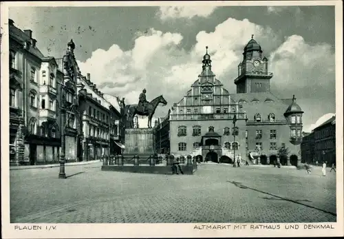 Ak Plauen im Vogtland, Altmarkt mit Rathaus und Denkmal