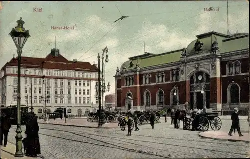 Ak Hansestadt Kiel, Hansa Hotel, Bahnhof