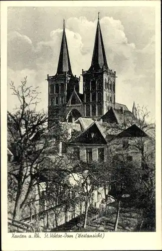 Ak Xanten am Niederrhein, St. Viktorsdom, Westansicht im Winter