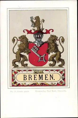 Künstler Wappen Litho Hansestadt Bremen, Wappen der Stadt