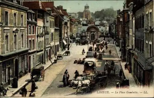 Ak Lisieux Calvados, La Place Gambetta