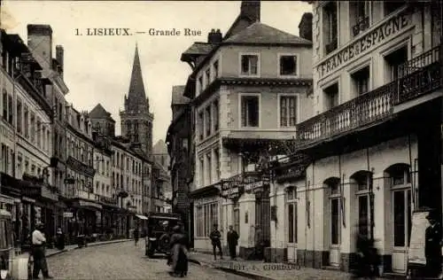 Ak Lisieux Calvados, Grande Rue, Hotel France et Espagne