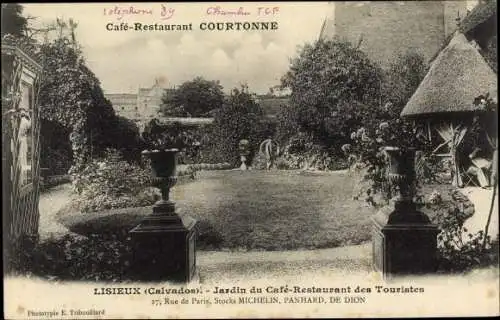 Ak Lisieux Calvados, Cafe Restaurant Courtonne, Jardin, Rue de Paris