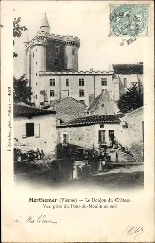 Ak Morthemer Vienne, Le Donjon du Chateau, Vue prise du Pont du Moulin au sud