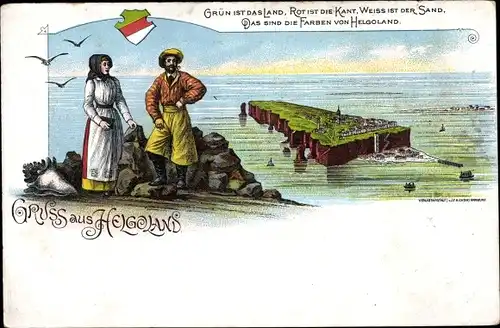 Litho Helgoland in Schleswig Holstein, Grün ist das Land, Insel, Helgoländer, Totalansicht