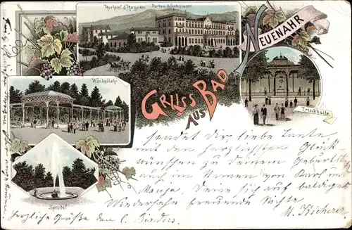 Litho Bad Neuenahr Ahrweiler Rheinland Pfalz, Kurhotel, Kurgarten, Trinkhalle, Wandelbahn, Sprudel