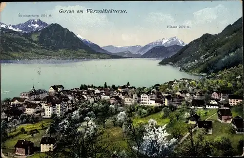 Ak Gersau Kanton Schwyz, Gesamtansicht, Pilatus