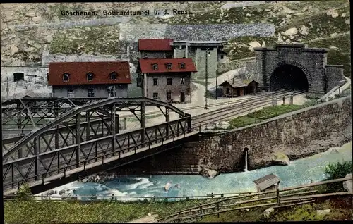 Ak Göschenen Kanton Uri, Gotthardtunnel, Reuss