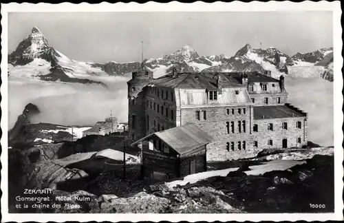 Ak Zermatt Kanton Wallis Schweiz, Gornergrat, Hotel Kulm, Chaine des Alpes