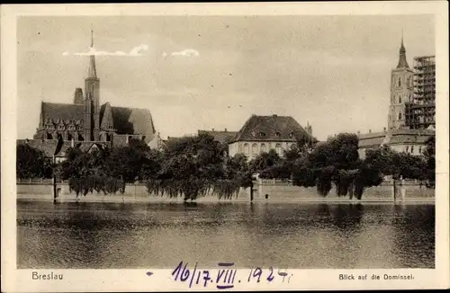 Ak Wrocław Breslau Schlesien, Blick auf die Dominsel