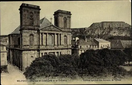 Ak Belfort Beffert Beffort Territoire de Belfort, L'Eglise St. Christophe, Le Chateau