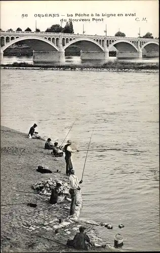 Ak Orléans Loiret, La Peche a la Ligne en aval du Nouveau Pont