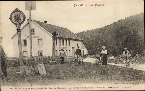 Ak Col du Bonhomme Vosges, Le Poteau Frontiere avant la Guerre de 1914-1915, Restaurant