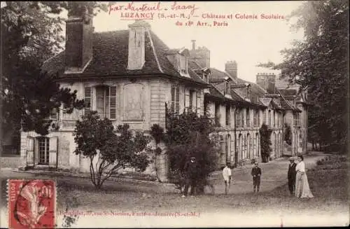 Ak Luzancy Seine et Marne, Chateau, Colonie Scolaire du 18e Arr. Paris