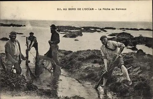 Ak Au Bord de l'Ocean, la Peche au Verveux, Fischer