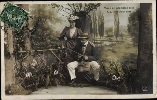 Ak Vous ne prendrez rien, Paart beim Angeln