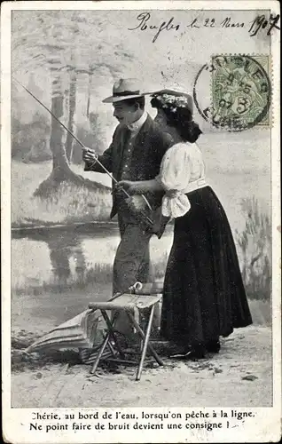 Ak Paar beim Angeln am Ufer