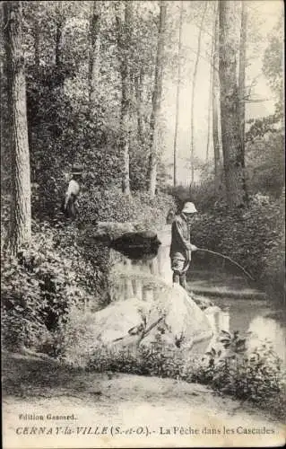 Ak Cernay la Ville Yvelines, La Peche dans les Cascades