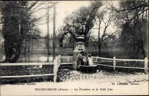 Ak Villers Hélon Aisne, La Fontaine, Le Petit Lac