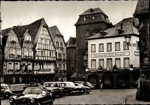 Ak Linz am Rhein, Burgplatz und Rheintor, Restaurant, Café Burghof