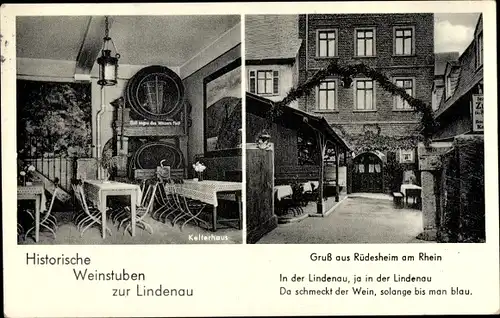 Ak Rüdesheim am Rhein, Weinstuben zur Lindenau, Kelterhaus