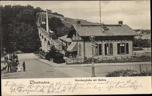 Ak Wiesbaden in Hessen, Nerobergbahn mit Station