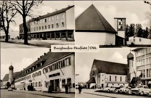 Ak Burghausen an der Salzach Bayern, Neustadt, Kirchen, Straßenpartie