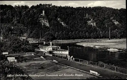 Ak Bad Karlshafen an der Weser, Promenade mit Hessische Klippen