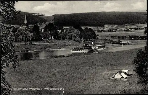 Ak Wahmbeck Bodenfelde an der Weser, Salondampfer, Zelt