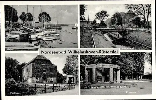 Ak Rüstersiel Wilhelmshaven, Packhaus, die Maade, Hafen