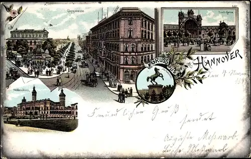 Litho Hannover in Niedersachsen, Sachsenross, Tivoli Garten, Georgstraße, Welfenschloss