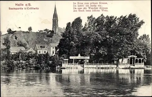 Ak Cröllwitz Halle an der Saale, Anleger Krug zum grünen Kranze