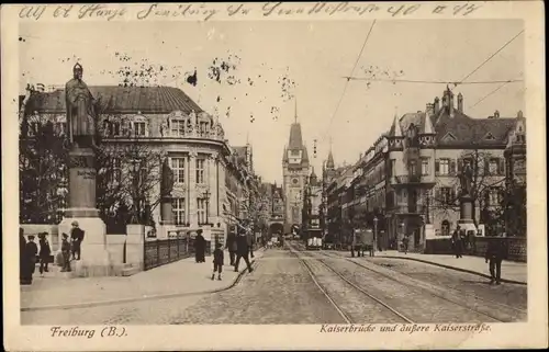 Ak Freiburg im Breisgau, Kaiserbrücke, Kaiserstraße