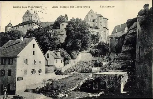 Ak Meersburg am Bodensee, Altes Schloss, Treppenweg, Fabrikruine