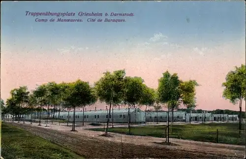 Ak Griesheim bei Darmstadt, Truppenübungsplatz, Wellblechhausen